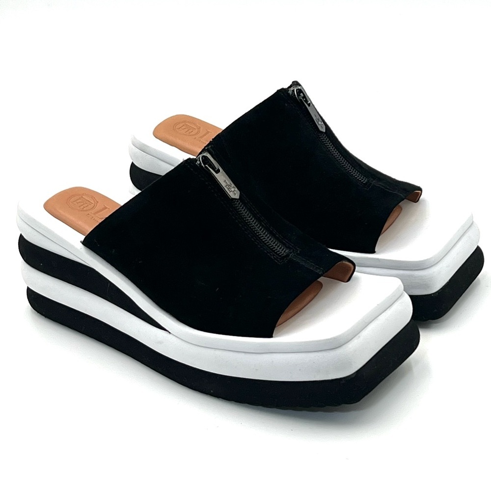 NIB L'Amour Des Pieds Eldoris Suede Platform Wedge Sandal Comfort Slide Black 8